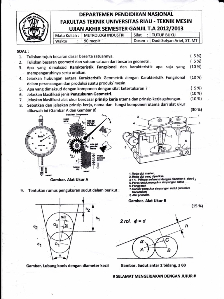 Soal Uas Metrologi Industri 2011