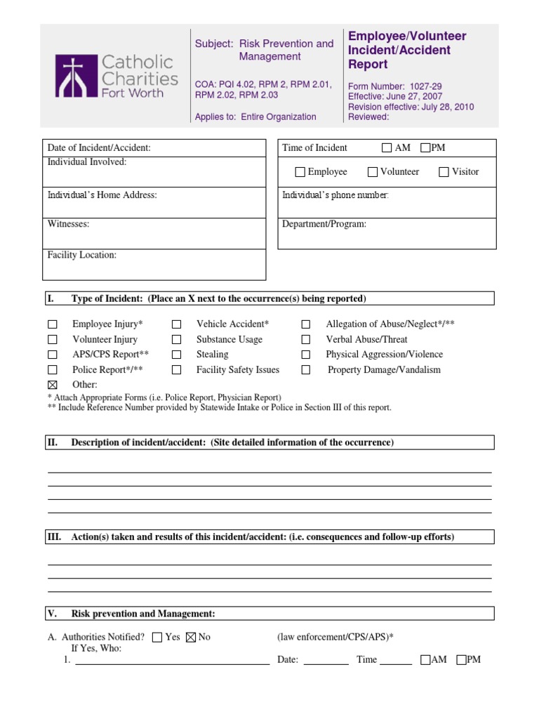 Employee Accident Report Form