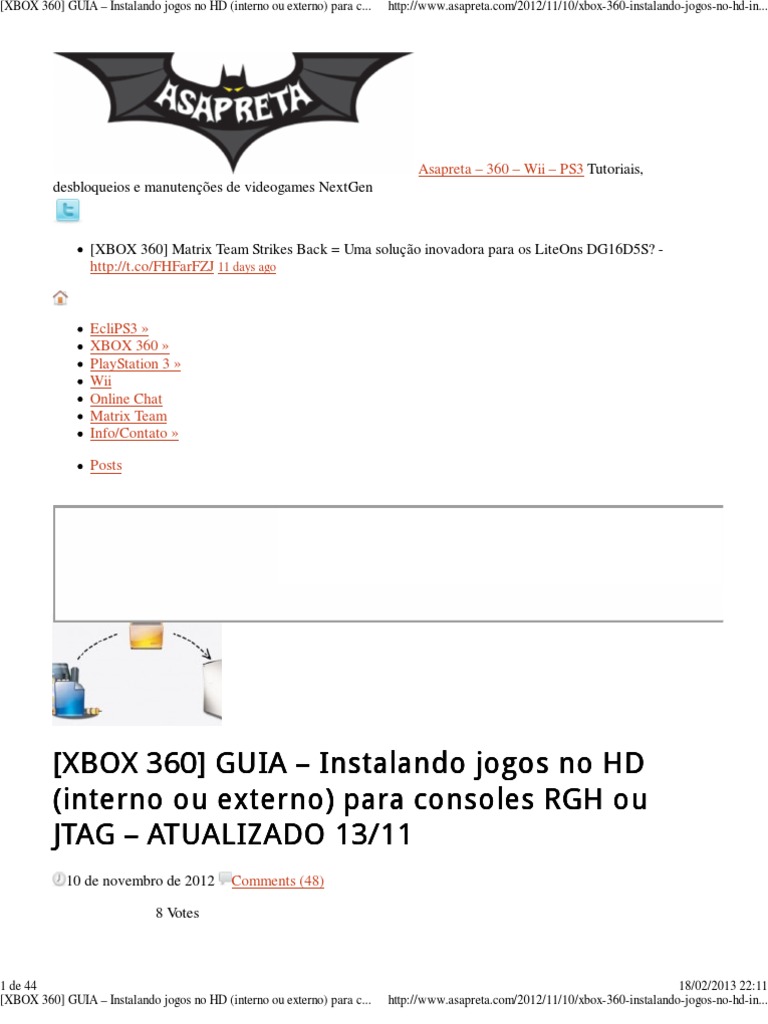 XBOX 360) GUIA - Instalando Jogos No HD (Interno Ou Externo), PDF, Drive  de disco rígido