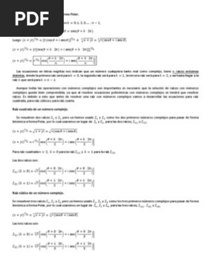 Raices De Un Numero Complejo En Forma Polar Y En Forma Binomica