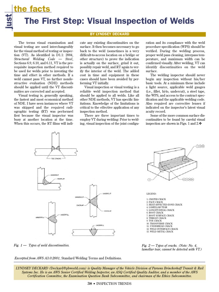 Visual Inspection Methods for Welds | PDF | Nondestructive Testing ...