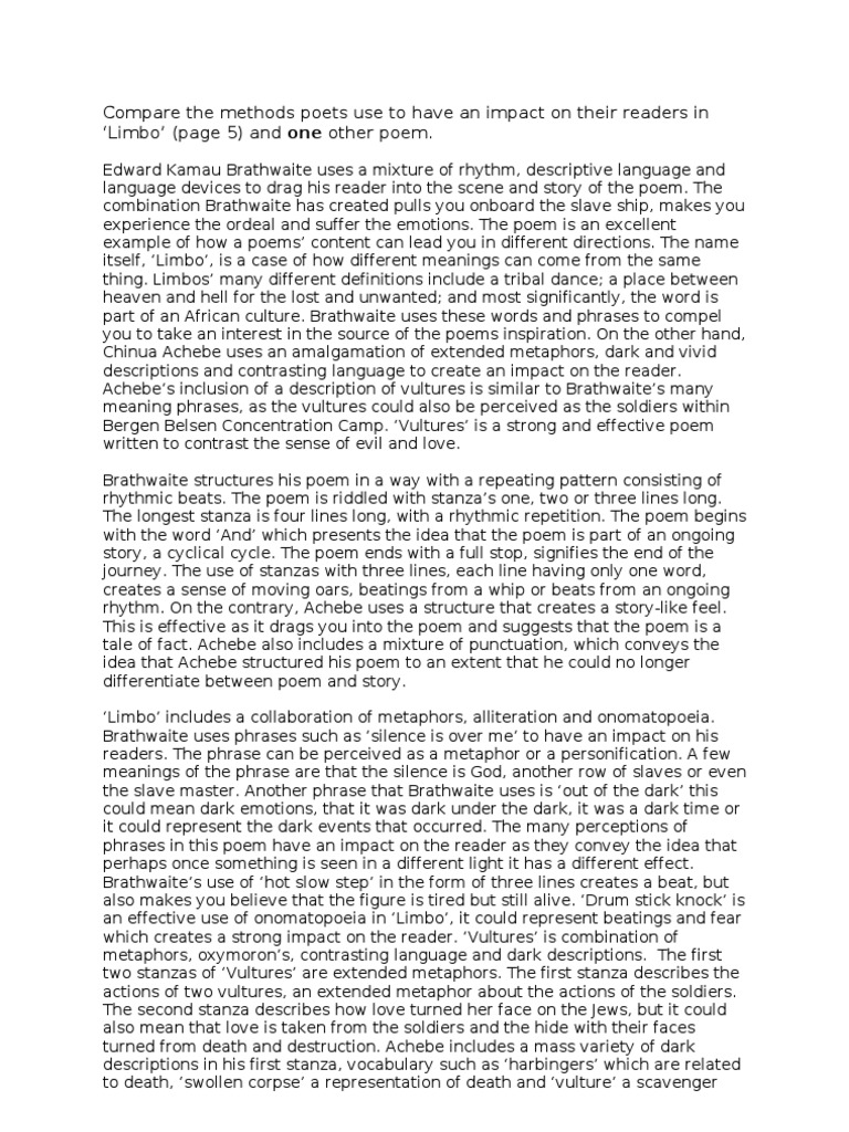 The methods poets use to have an impact on their readers in limbo essay 05 picture