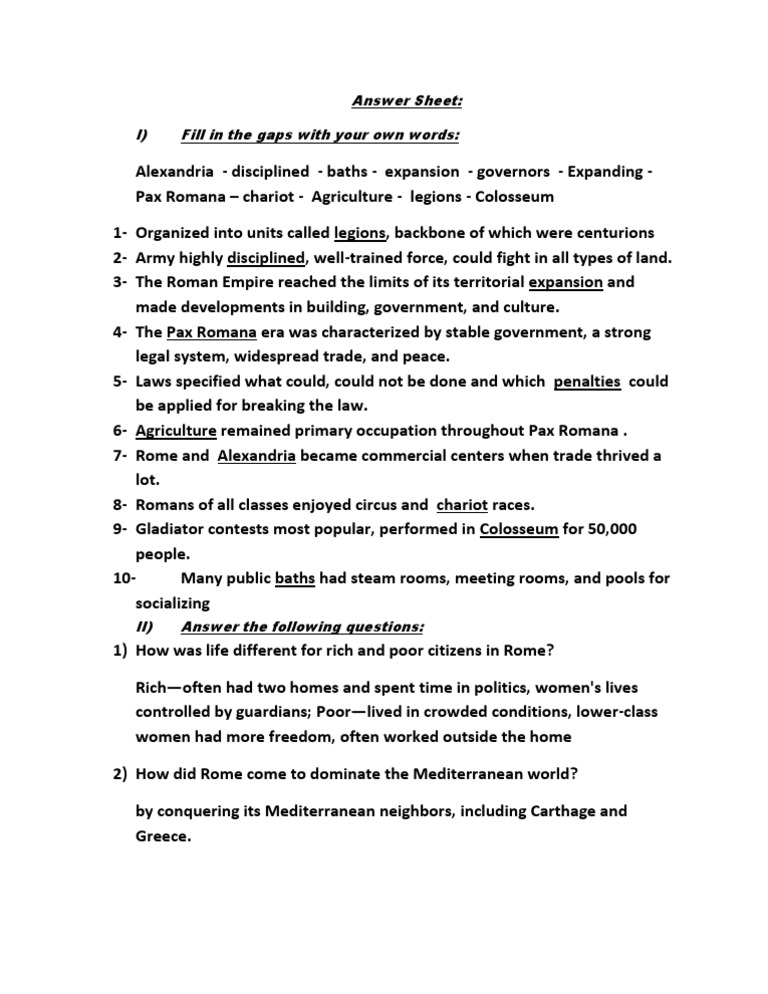 Answer Sheet Social Roman Legacy | PDF | Roman Empire | Ancient Rome