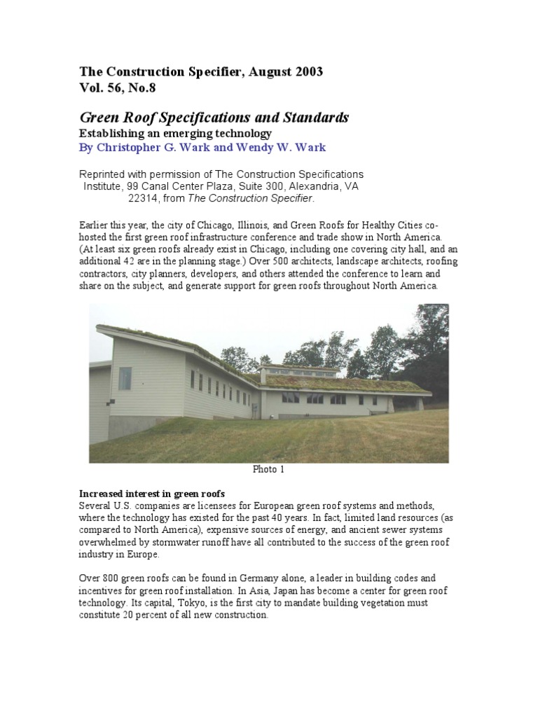 Green Roof Specifications and Standards PDF