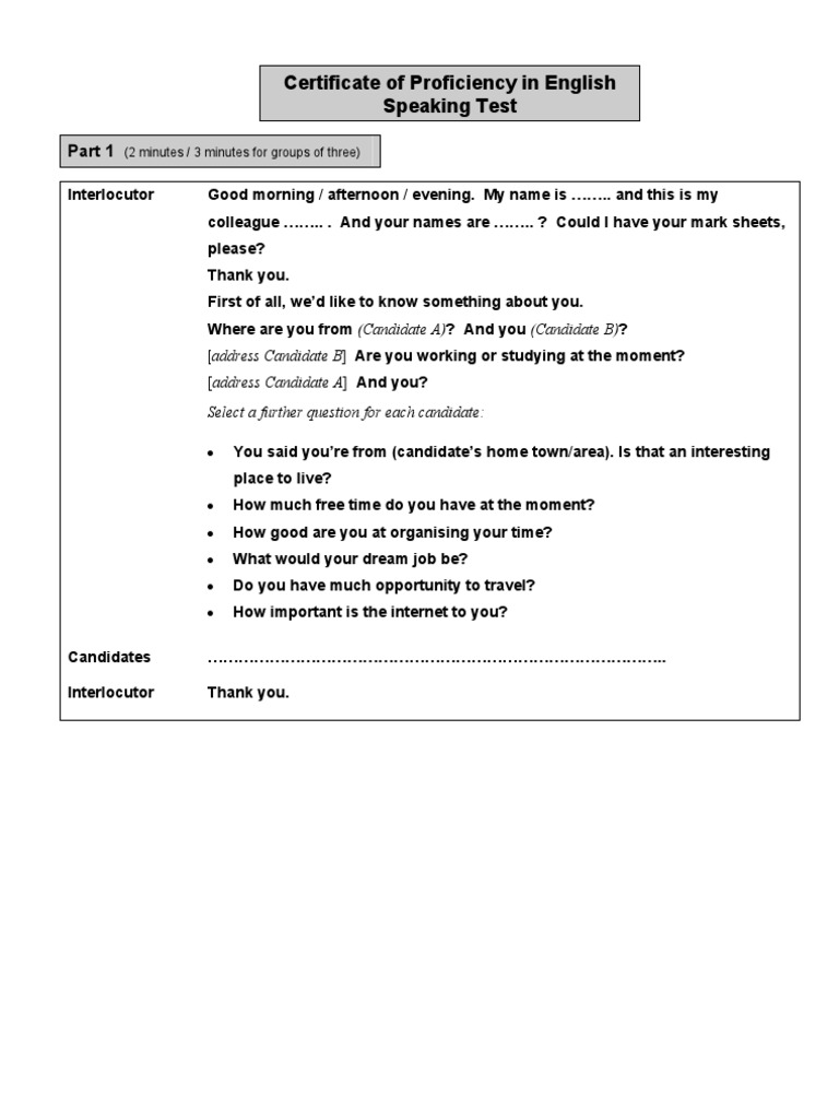 English Proficiency Speaking Test Guide | PDF