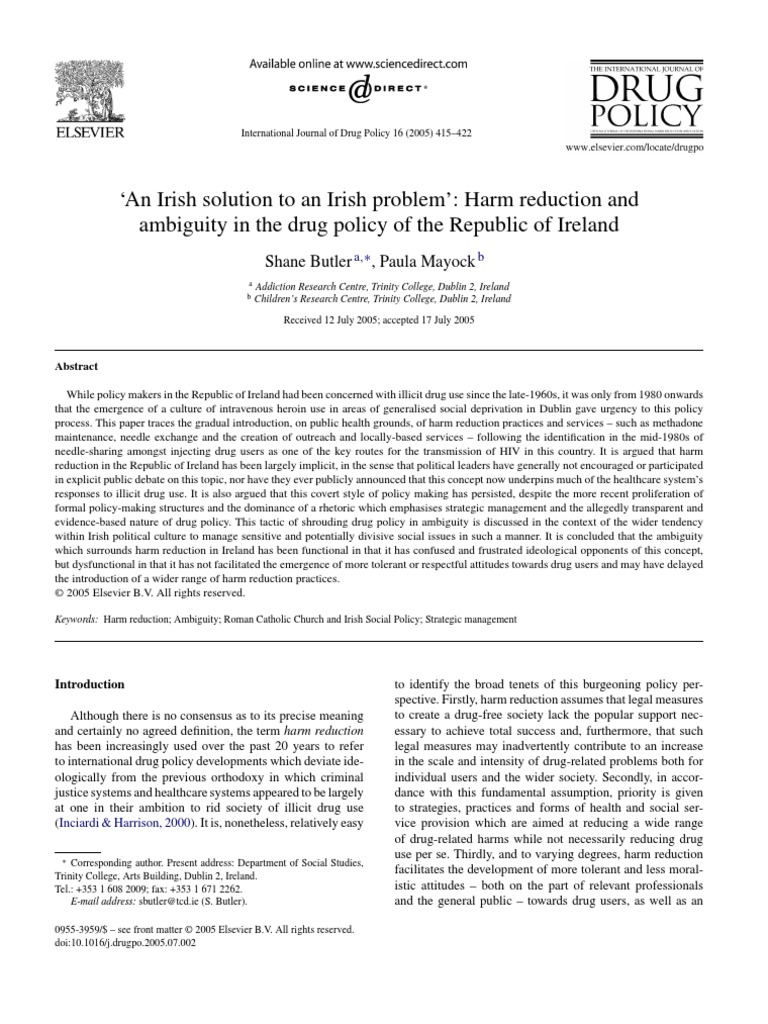 An Irish Solution To An Irish Problem by DR Shane Butler (Dept of Sociology, TCD) PDF