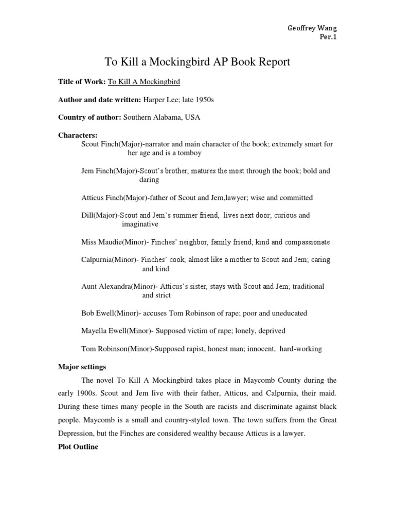 To Kill a Mockingbird Book Report | PDF | To Kill A Mockingbird