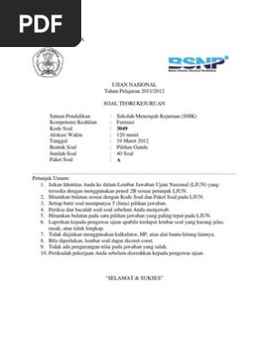 Soal Un Teori Kejuruan Farmasi A 2012
