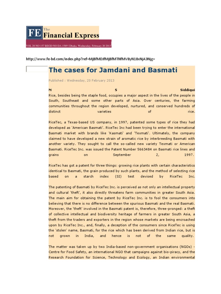 Basmati and Jamdani: Cultural Theft Issues | PDF | Rice | Clothing