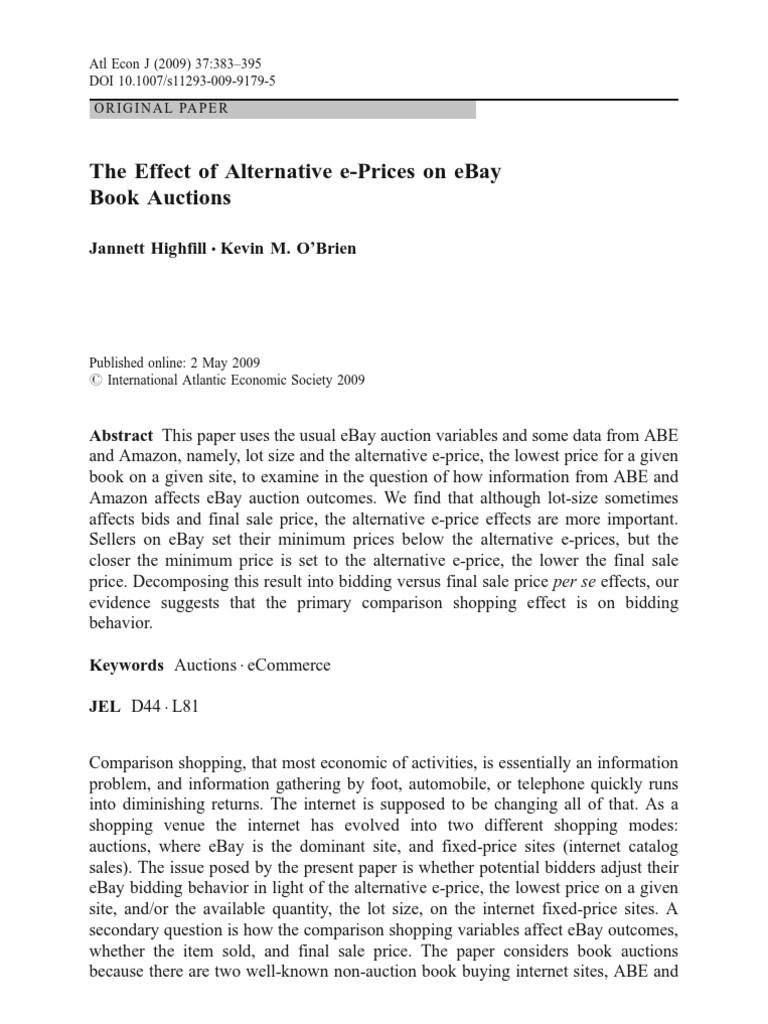The Effect of Alternative EPrices On Ebay Book Auctions 'Brien PDF