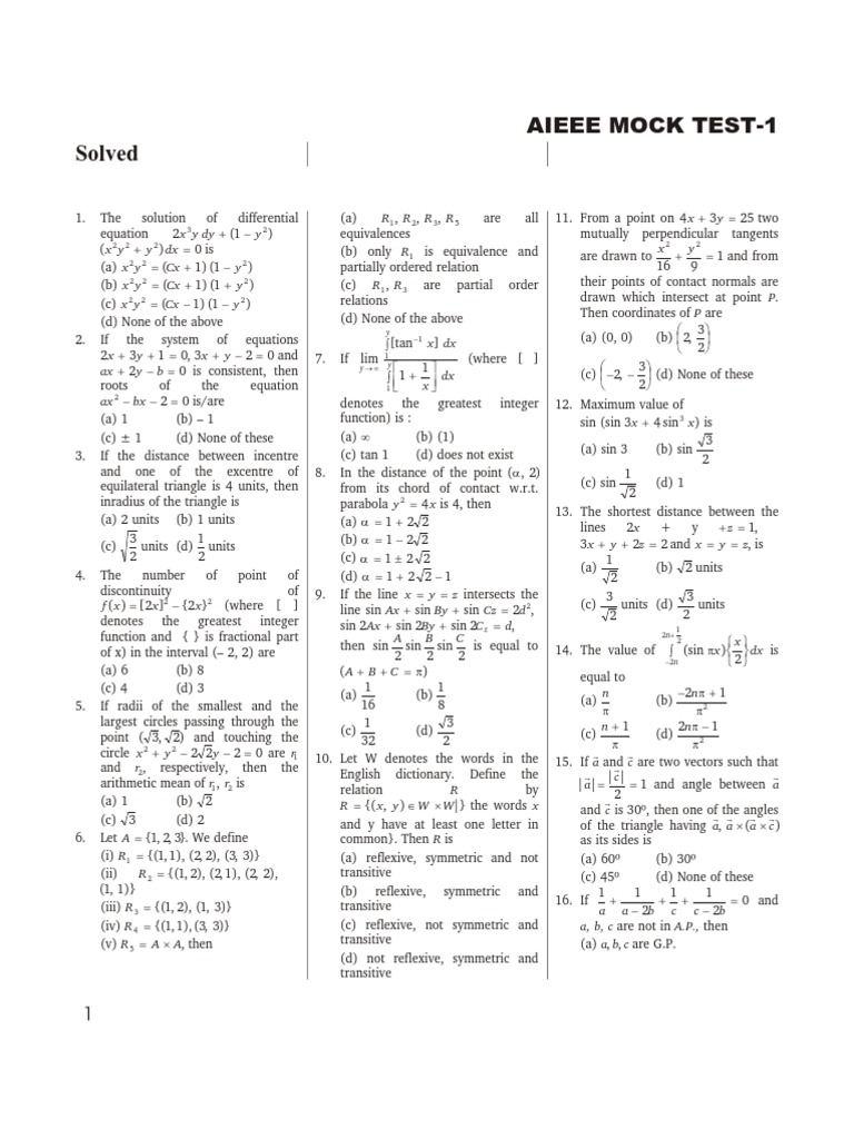Solved: Aieee Mock Test-1 | PDF