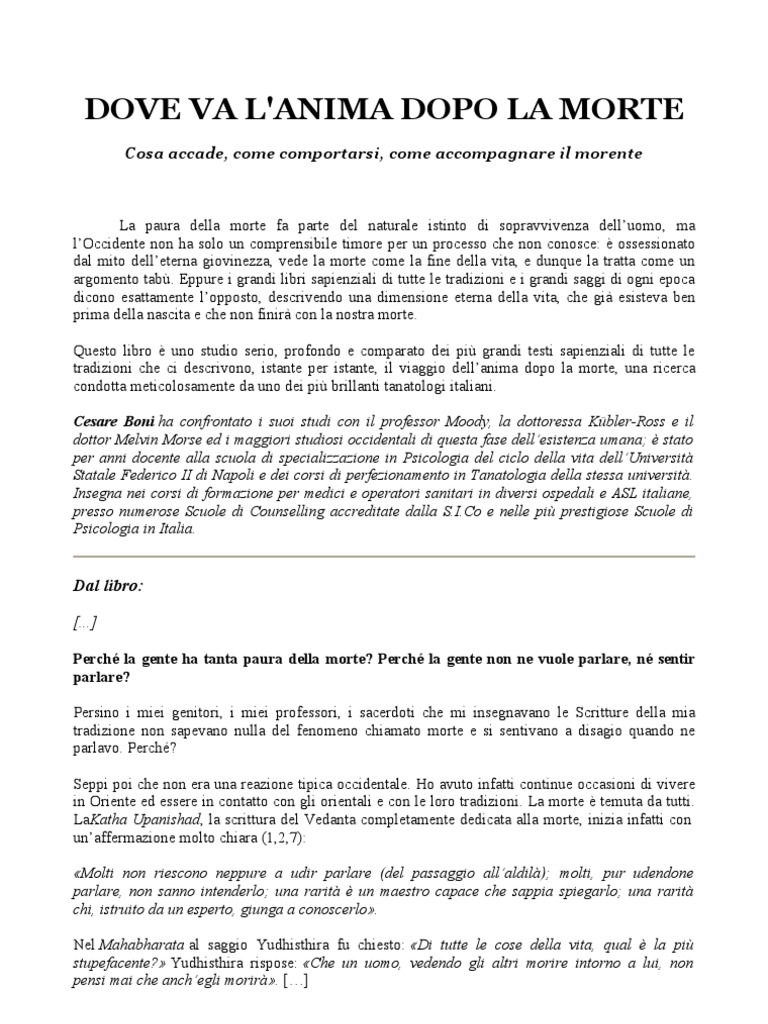 Boni dove va l anima dopo la morte sintesi Apertura del testamento dopo morte
