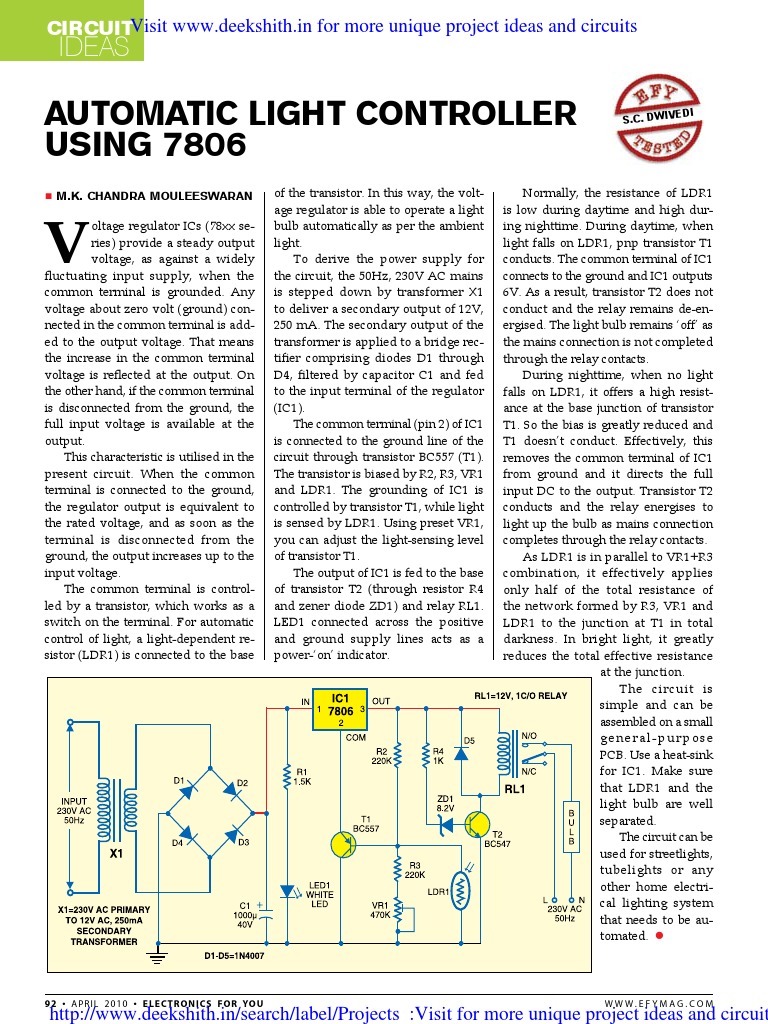 Automatic Light Controller Circuit Design | PDF | Transistor | Relay