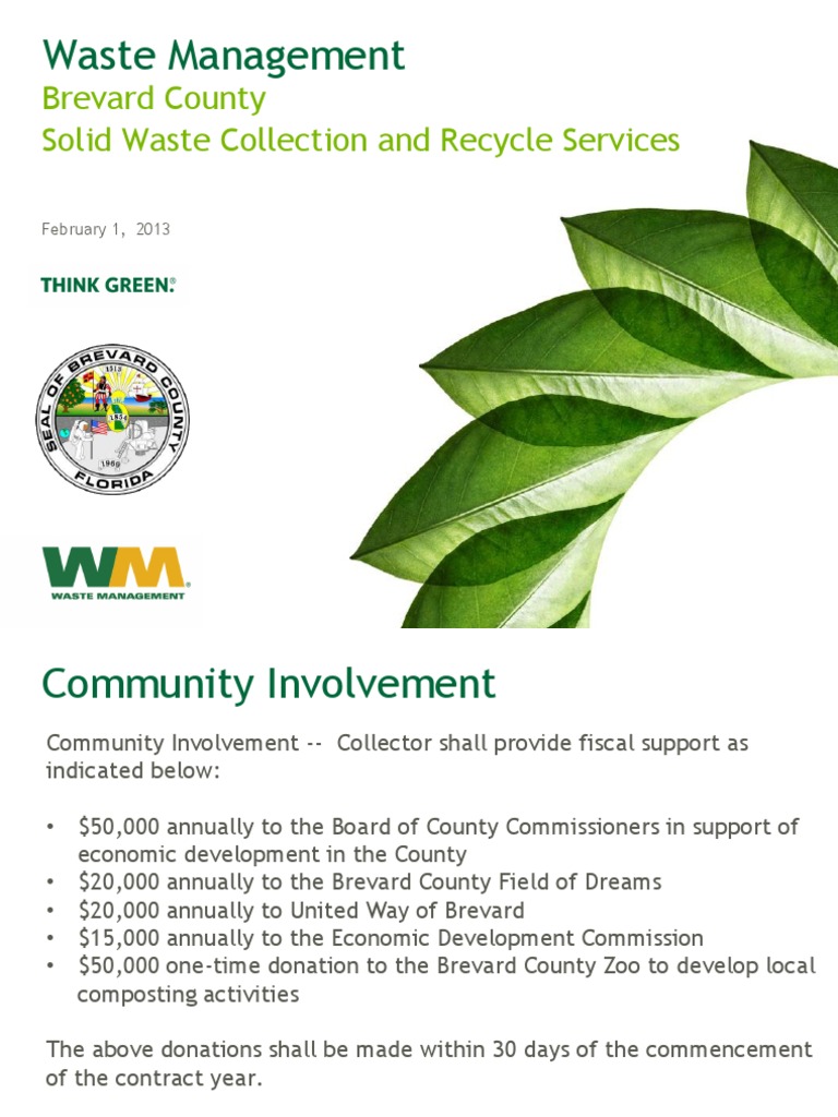 Waste Management Solid Waste Recycle and Collection Services Presentation To Brevard County