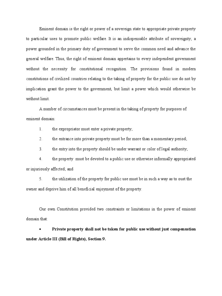 Private Property Shall Not Be Taken For Public Use Without Just