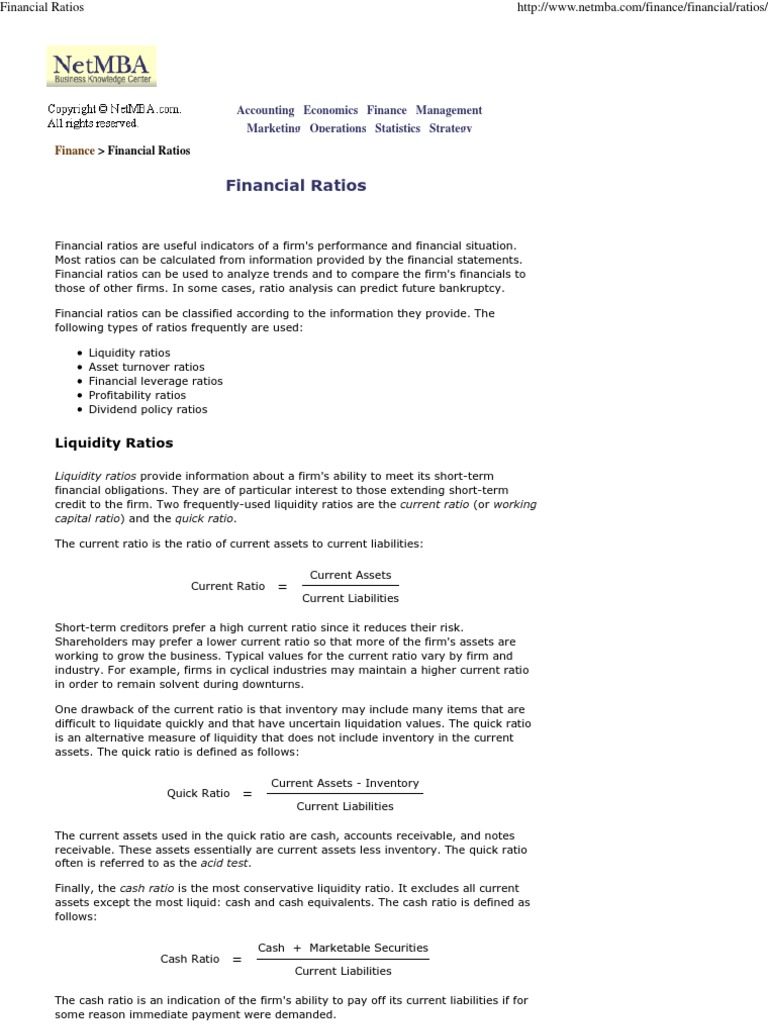 Financial Ratios | PDF | Revenue | Dividend