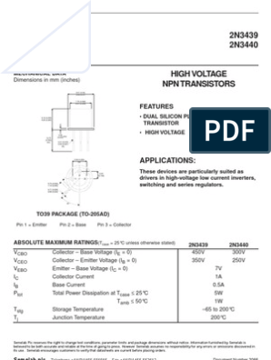 2n3440 NPN High Voltage Bipolar-Transistor 3-pin to-39 Motorola 1a 250v