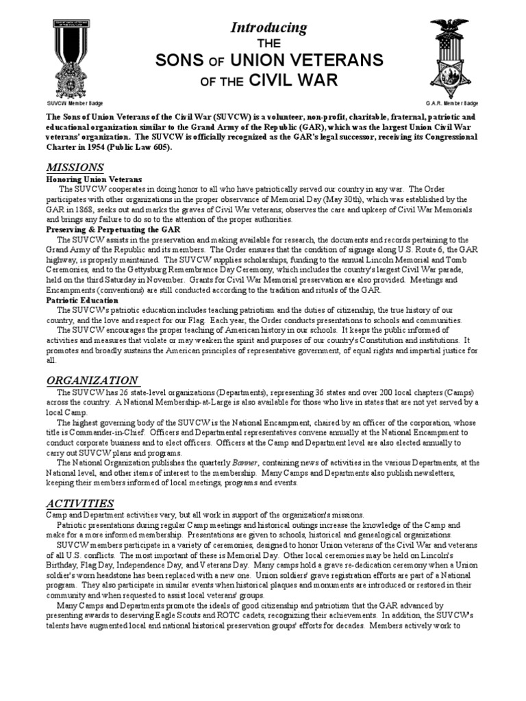 Overview of the SUVCW Organization | PDF | The United States | Military