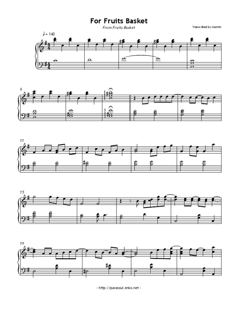 For Fruits Basket Piano PDF