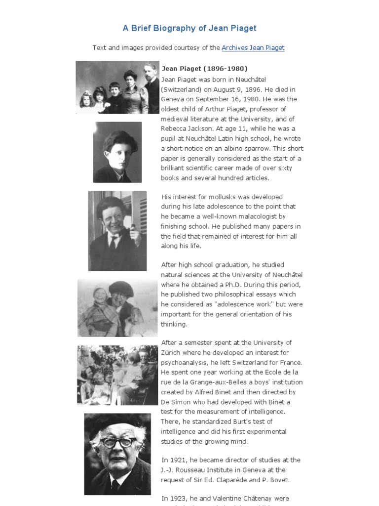 Jean Piaget: A Brief Biography | PDF | Epistemology | Psychological ...