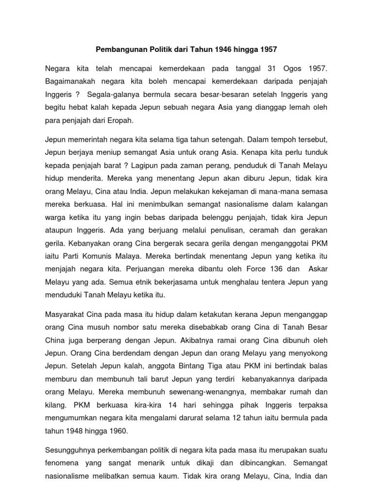 Kkbi Tugasan Hubungan Etnik Pembangunan Politik 1946 1957 Pdf