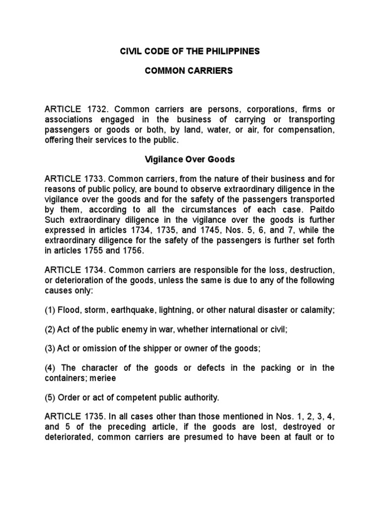 Common Carriers Civil Code Common Carrier Negligence