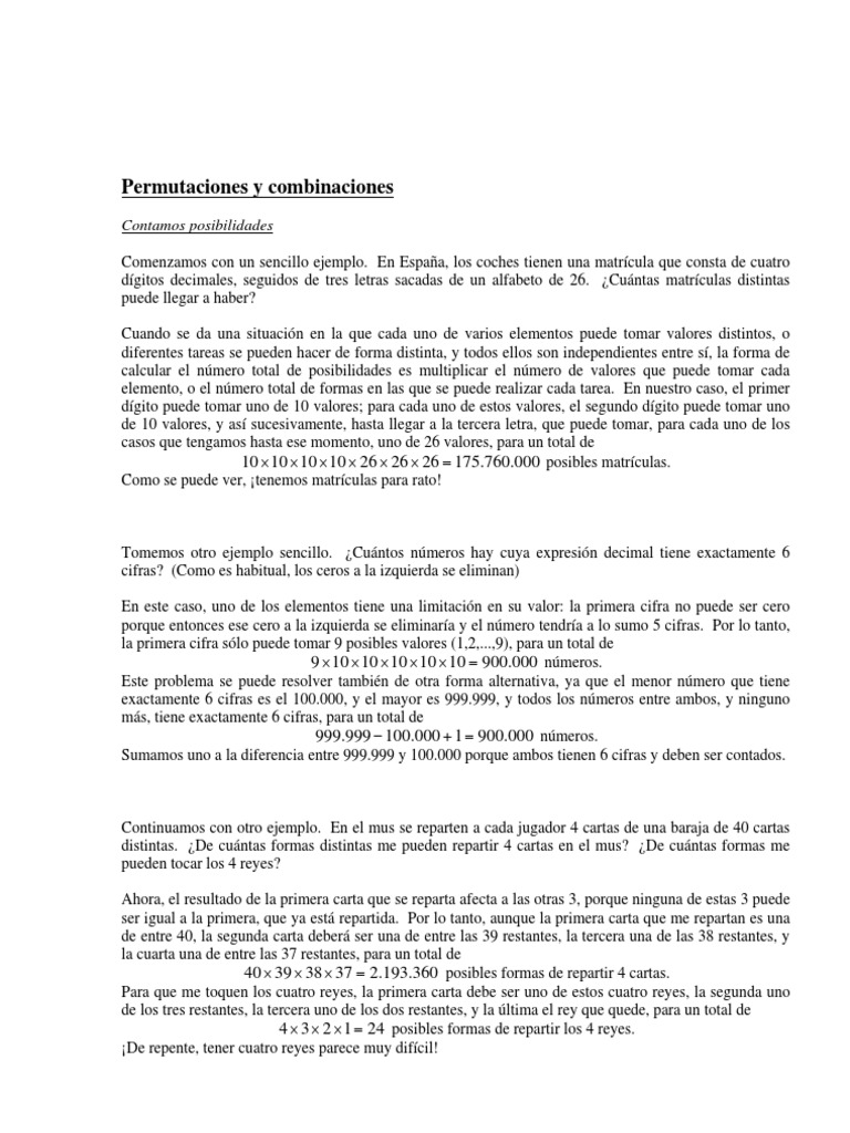 Combinaciones y Permutaciones en Matemáticas | PDF | Multiplicación ...