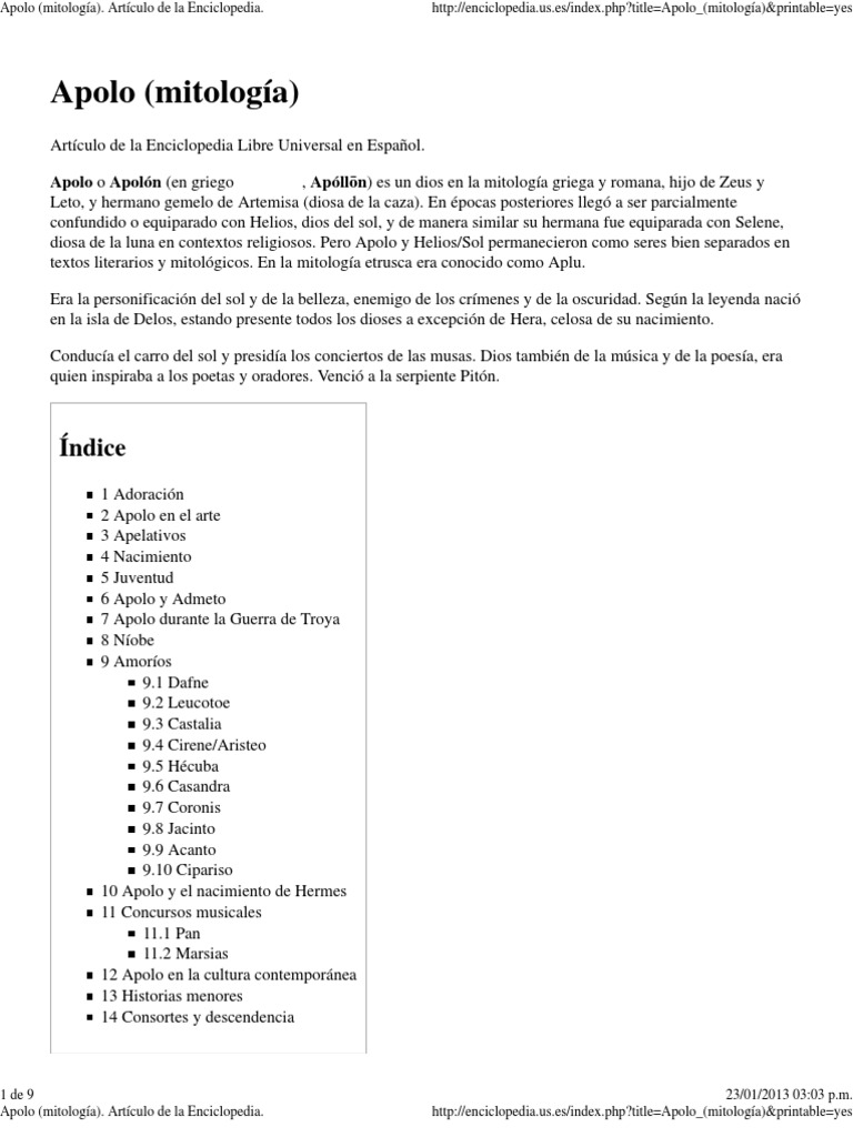 Apolo Mitología Artículo De La Enciclopedia Pdf Apolo Hera