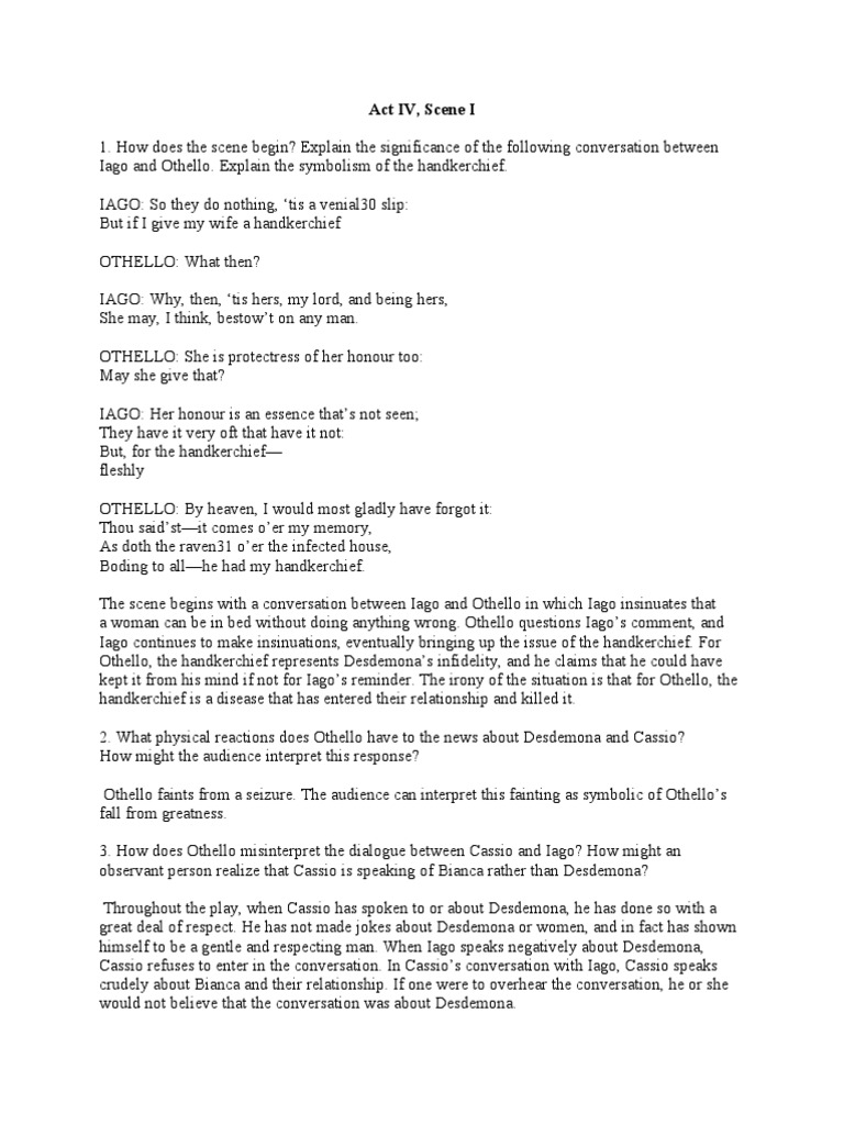 Othello Acts IV and V Study Guide Answers | PDF | Iago | Othello