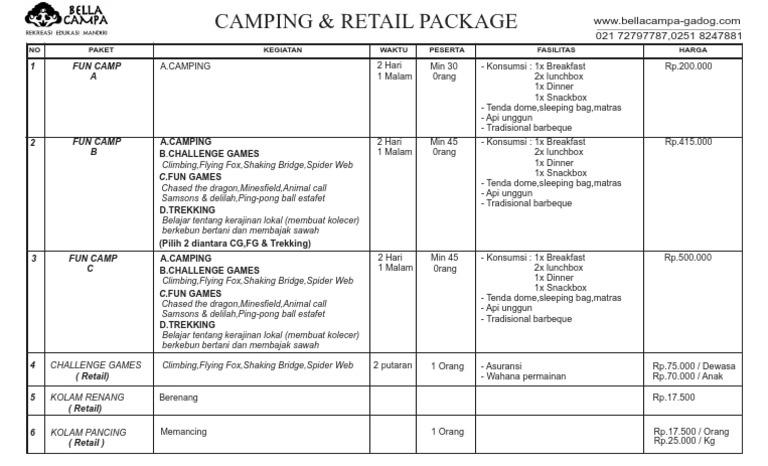 Fun Camping and Activity Packages | PDF