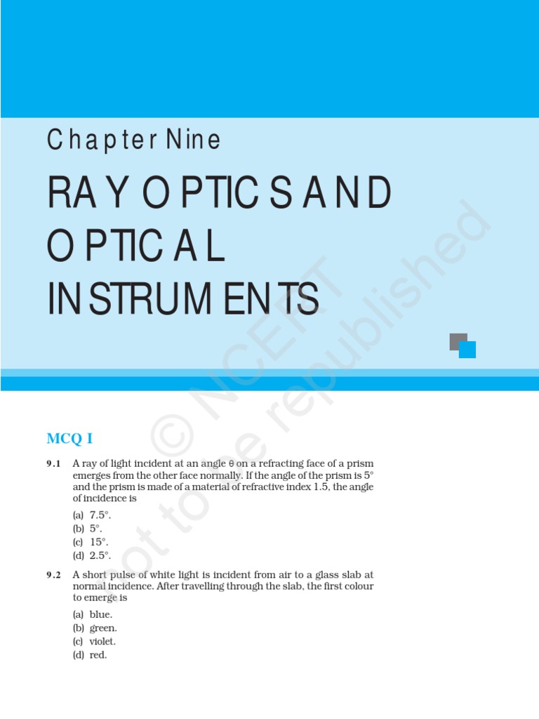 Ray Optics and Optical Instruments PDF Lens (Optics) Optics