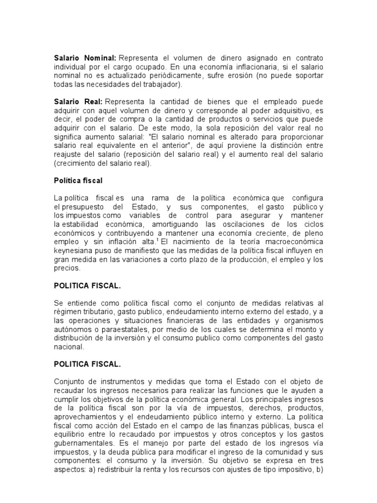 Salario Nominal Salario Real Inflación La política