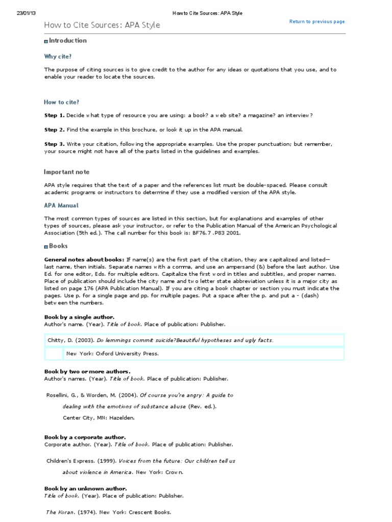How To Cite Sources - APA Style | PDF | Citation | Apa Style