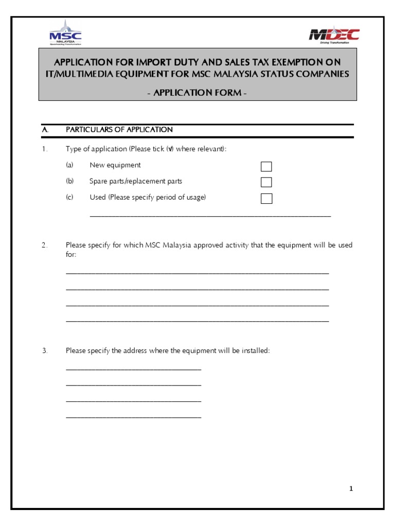 Import Duty & Sales Tax Exemption Form | PDF | Government Finances ...