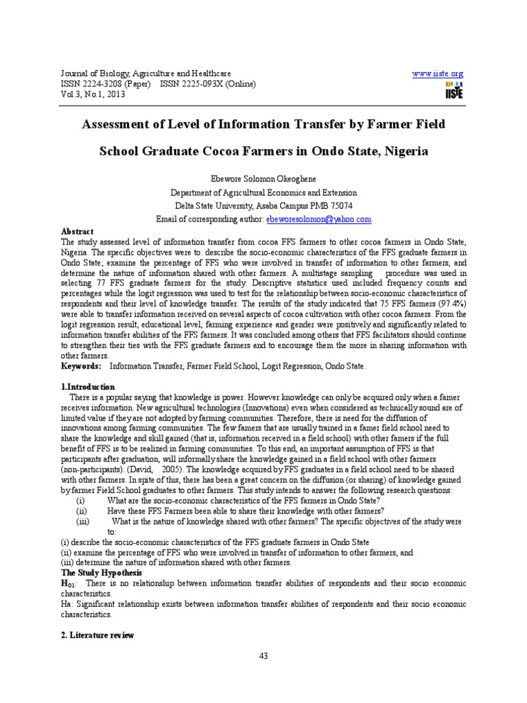 Cocoa Farmers' Knowledge Transfer in Nigeria | PDF | Agriculture | Science
