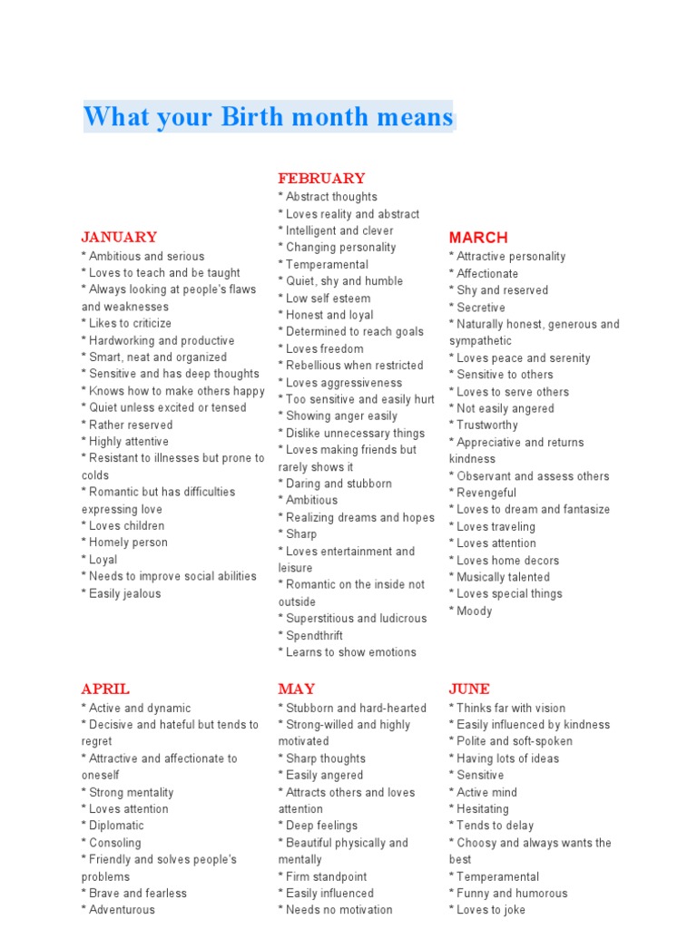Birth Month Personality Traits | PDF | Email | Love