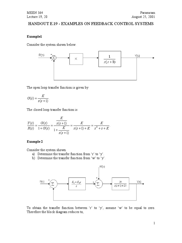 Feedback Control Systems Examples | PDF