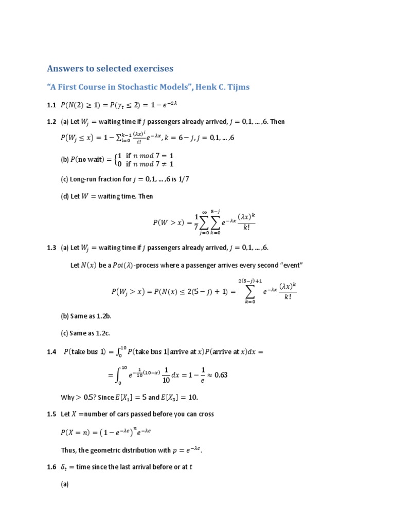Stochastic Models, Selected Solutions | PDF