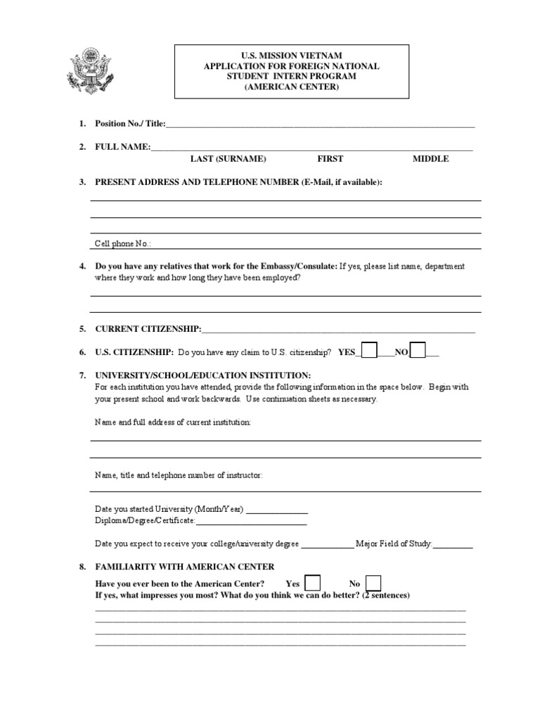 Student Intern - Application Form | PDF | Internship | Job Hunting
