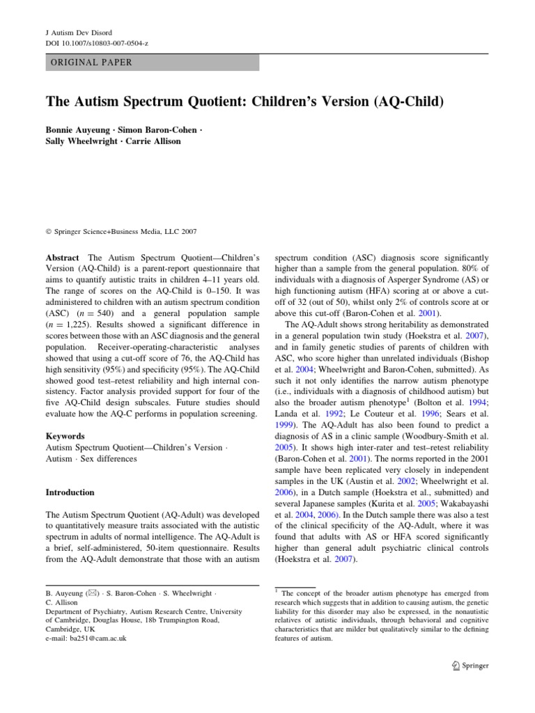 The Autism Spectrum Quotient | PDF