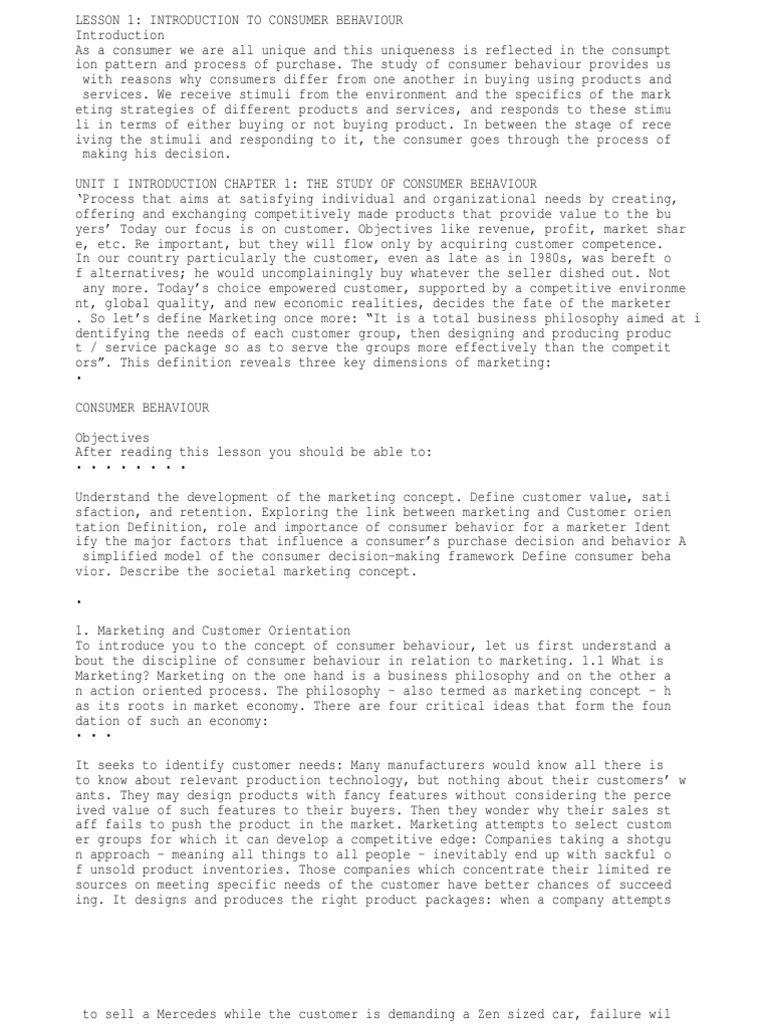 Lesson 1 Introduction To Consumer Behaviour | PDF | Consumer Behaviour ...