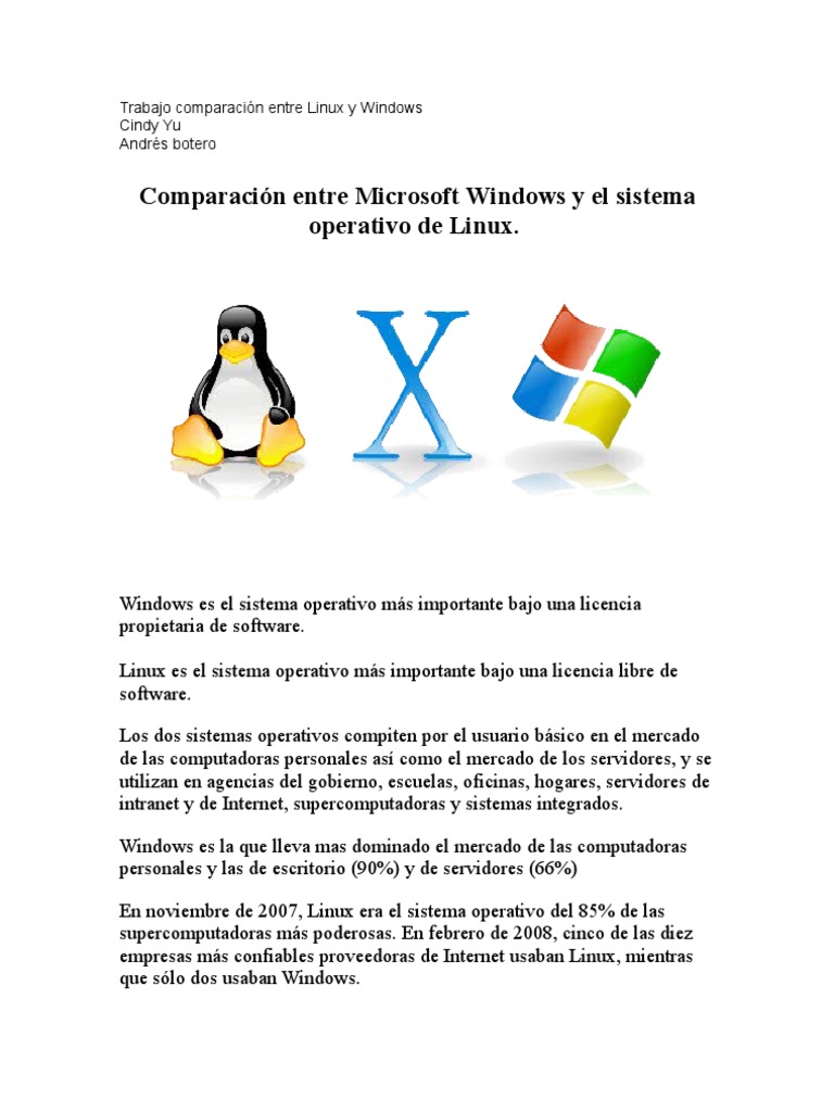 Comparativa entre Linux y Windows | PDF | Microsoft Windows | Interfaz ...