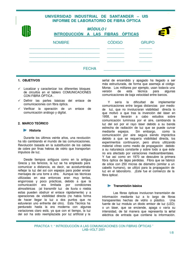 Informe Lab. Fibra Optica PDF Televisión por cable Diodo emisor