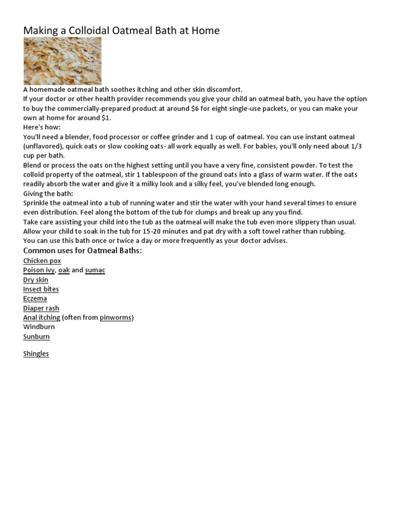 Homemade Oatmeal Bath Relieves Chickenpox Itch | PDF | Infection