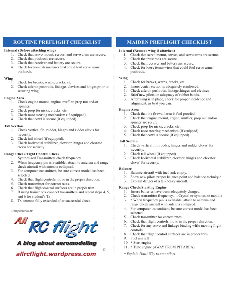 Preflight Checklist Flight Control Surfaces Empennage