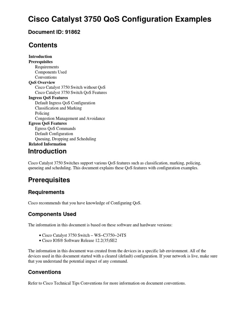 Cisco Catalyst 3750 QoS Configuration Examples Cat3750-Qos-config | PDF ...