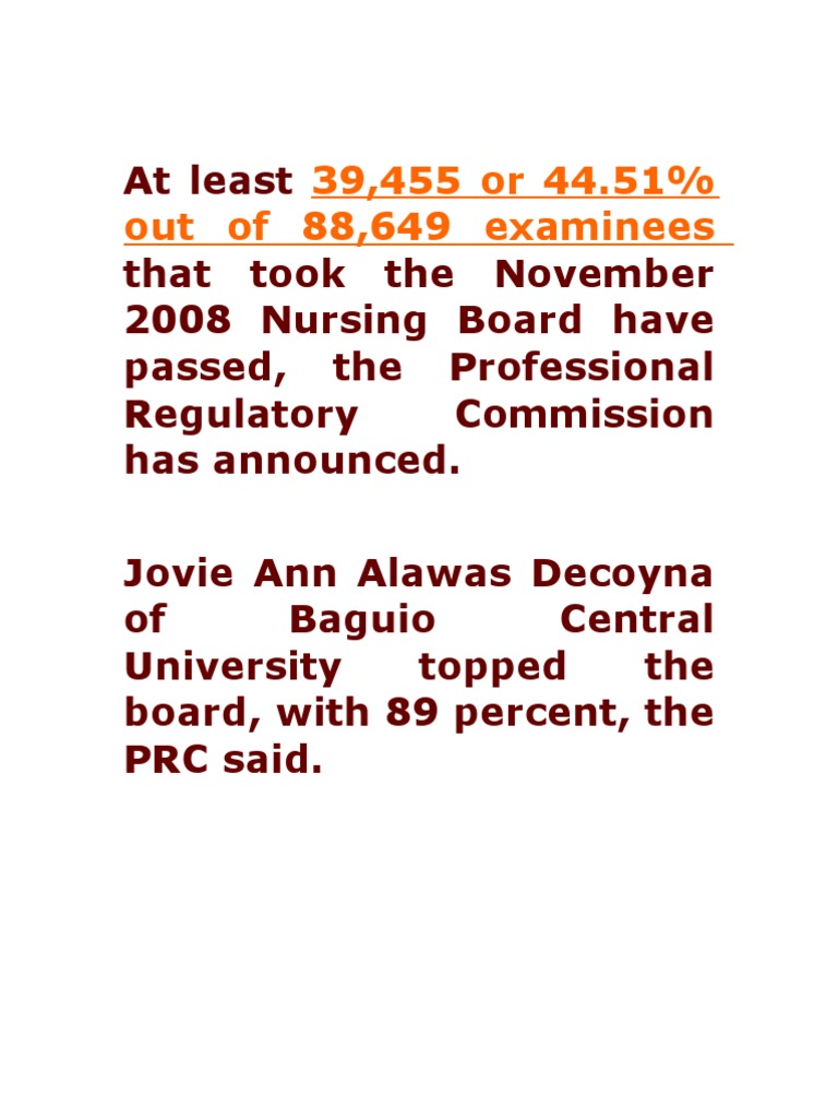 November 2008 Nursing Board Results | PDF | Nursing