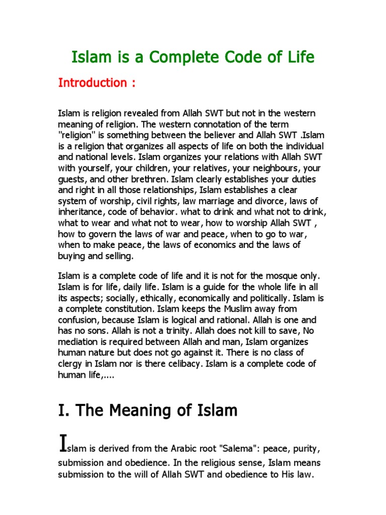 essay islam is a complete code of life