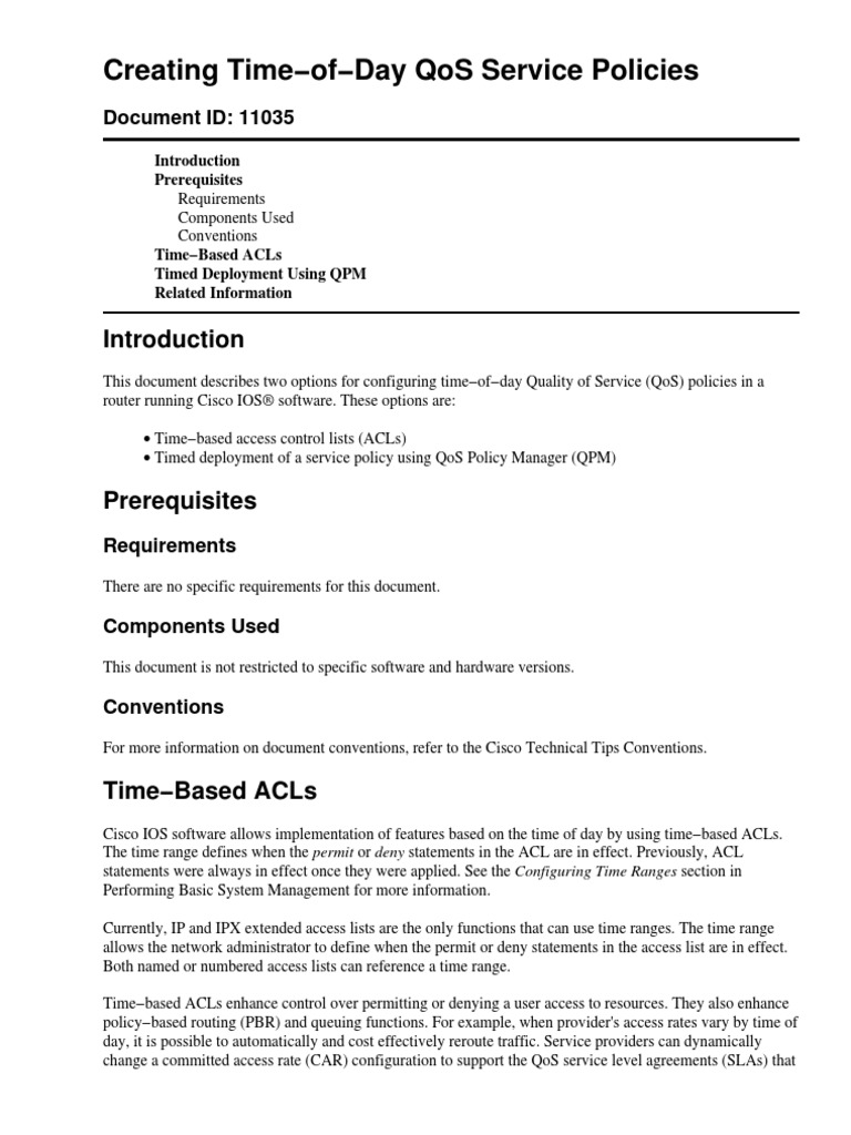 Creating Time-Of-Day QoS Service Policies Time - Qos | PDF
