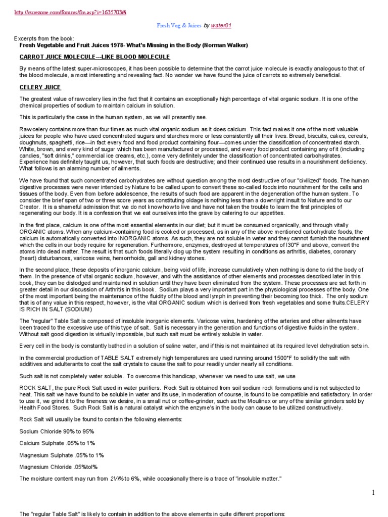 113282143 Vegetable Juice Dr Norman Walker Sodium Chloride Fennel